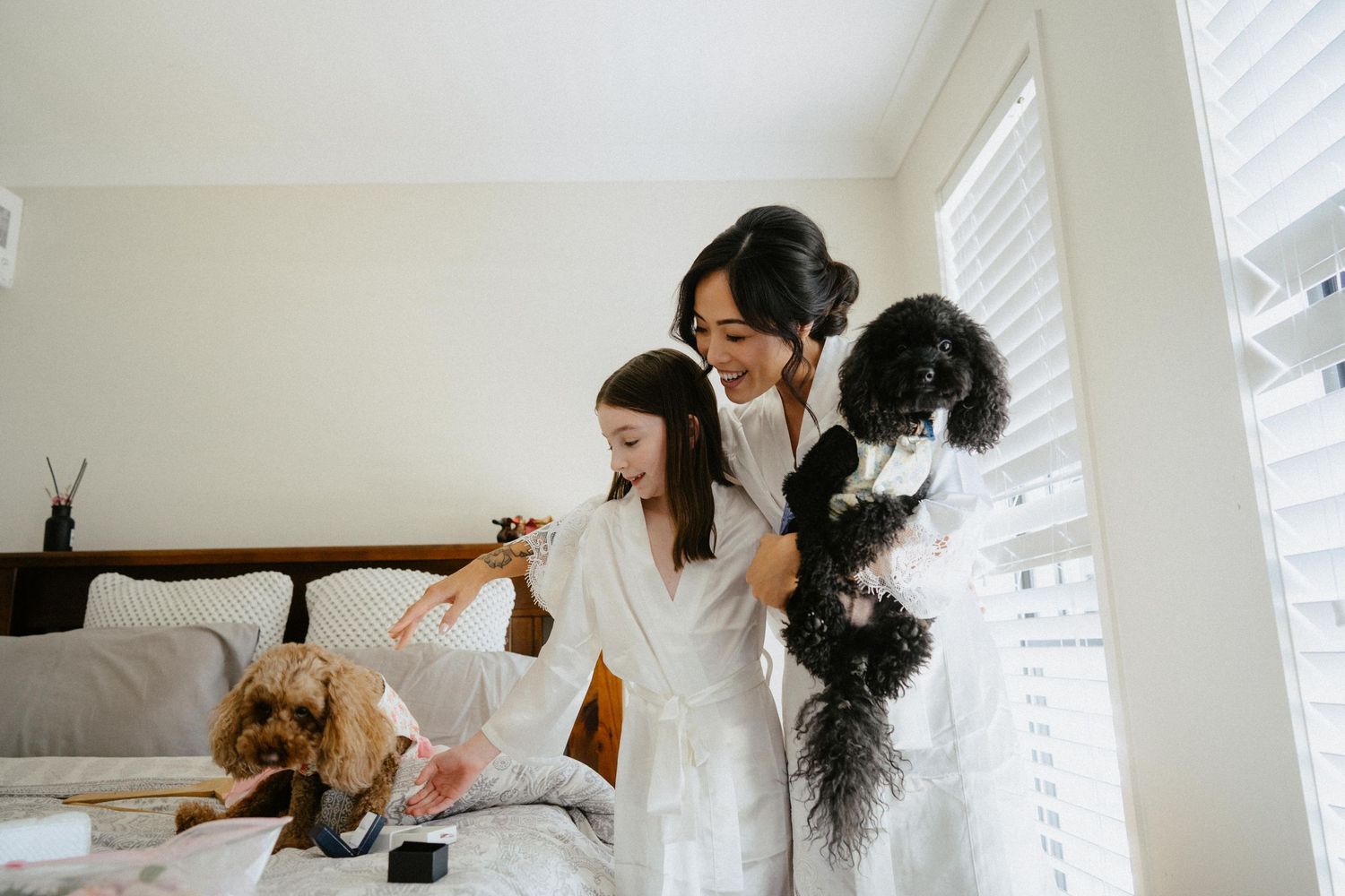 "Candid moment with dog at Sunshine Coast wedding, by Brisbane photographer"