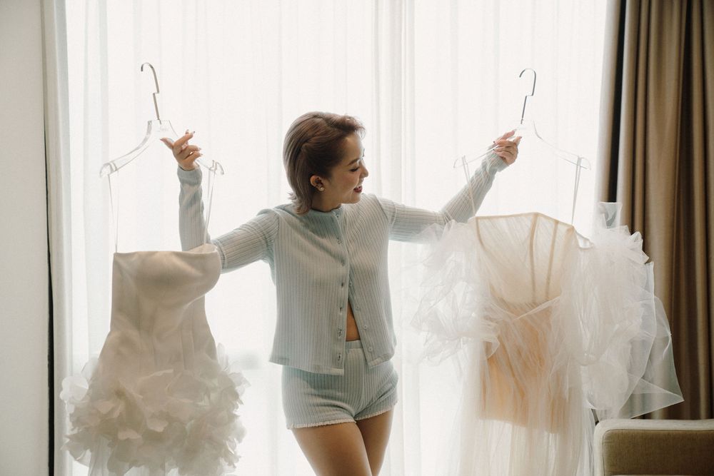The same dance movement is repeated in a sequence of photos showing someone twirling fabric by a window.