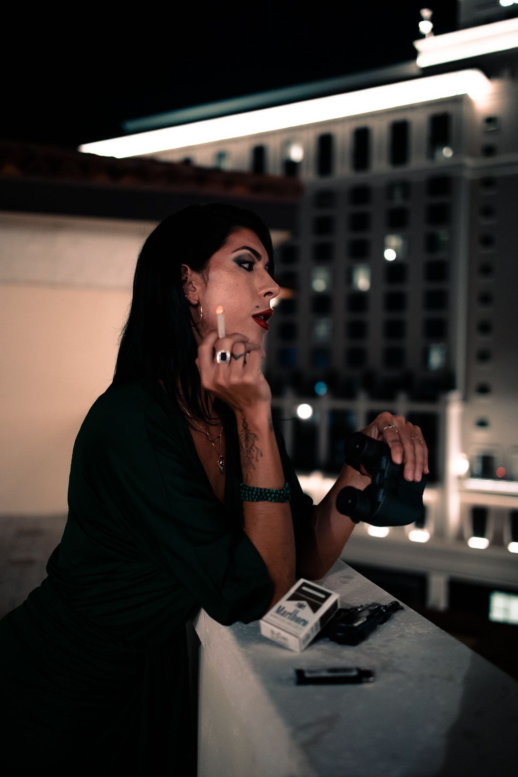 Editorial South Florida night portrait in moody tones, cinematic style perfect for indie filmmakers and artists. MannyPortraits.