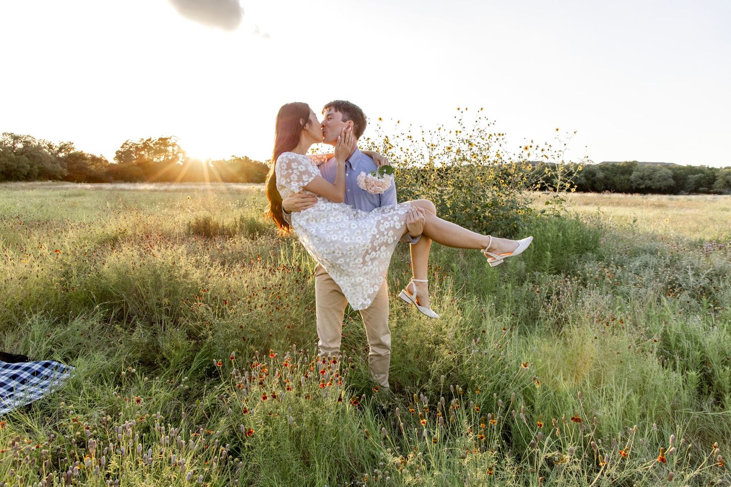 San Antonio couple portraits at golden hour with soft natural light