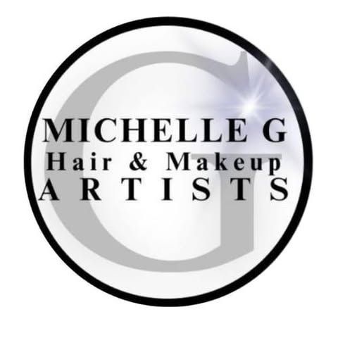Black and white circular logo design for Michelle G Hair & Makeup Artists featuring a stylized letter G.