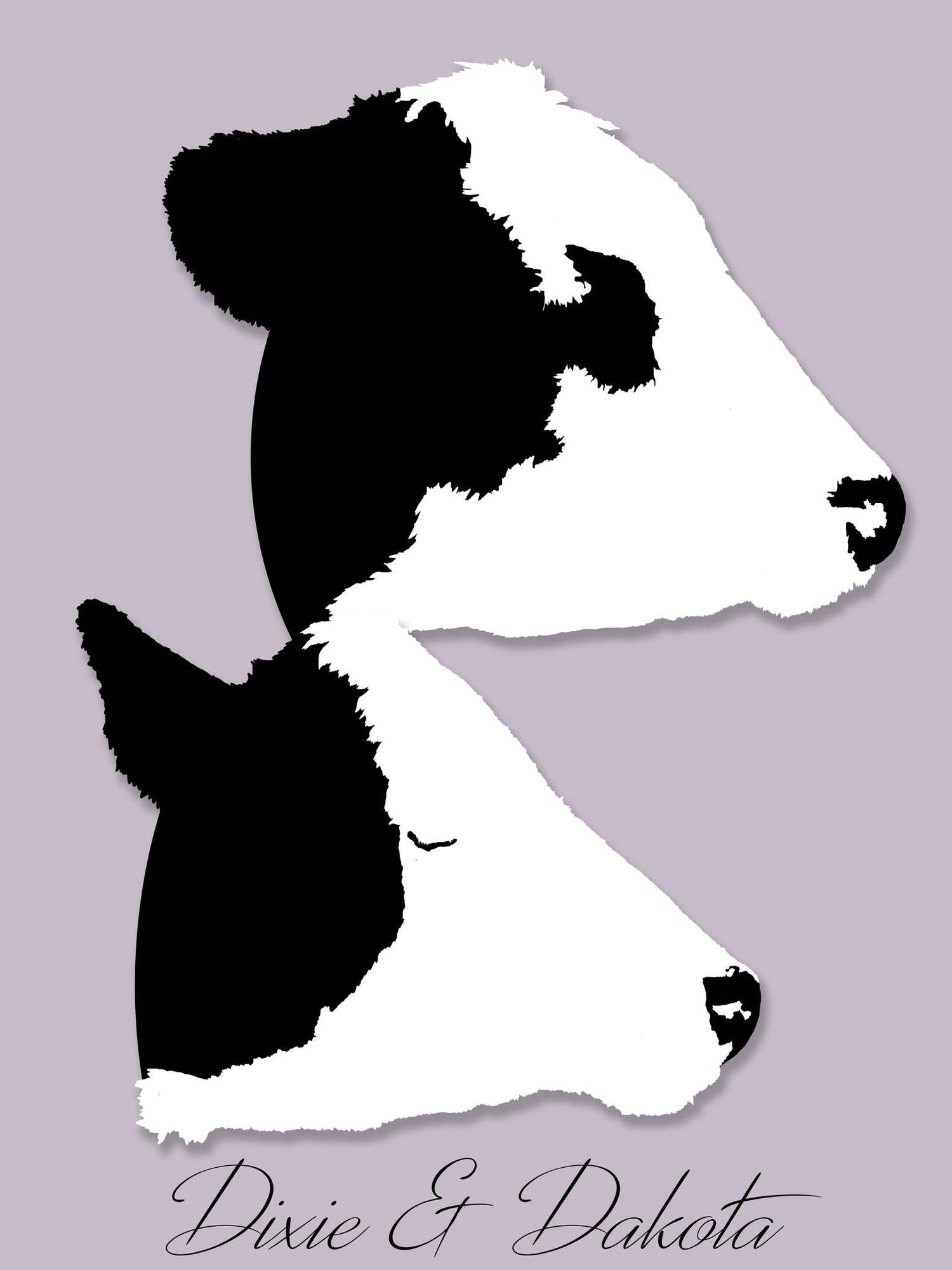 Series of dog silhouettes with text 'Dixie & Dakota' in elegant script.