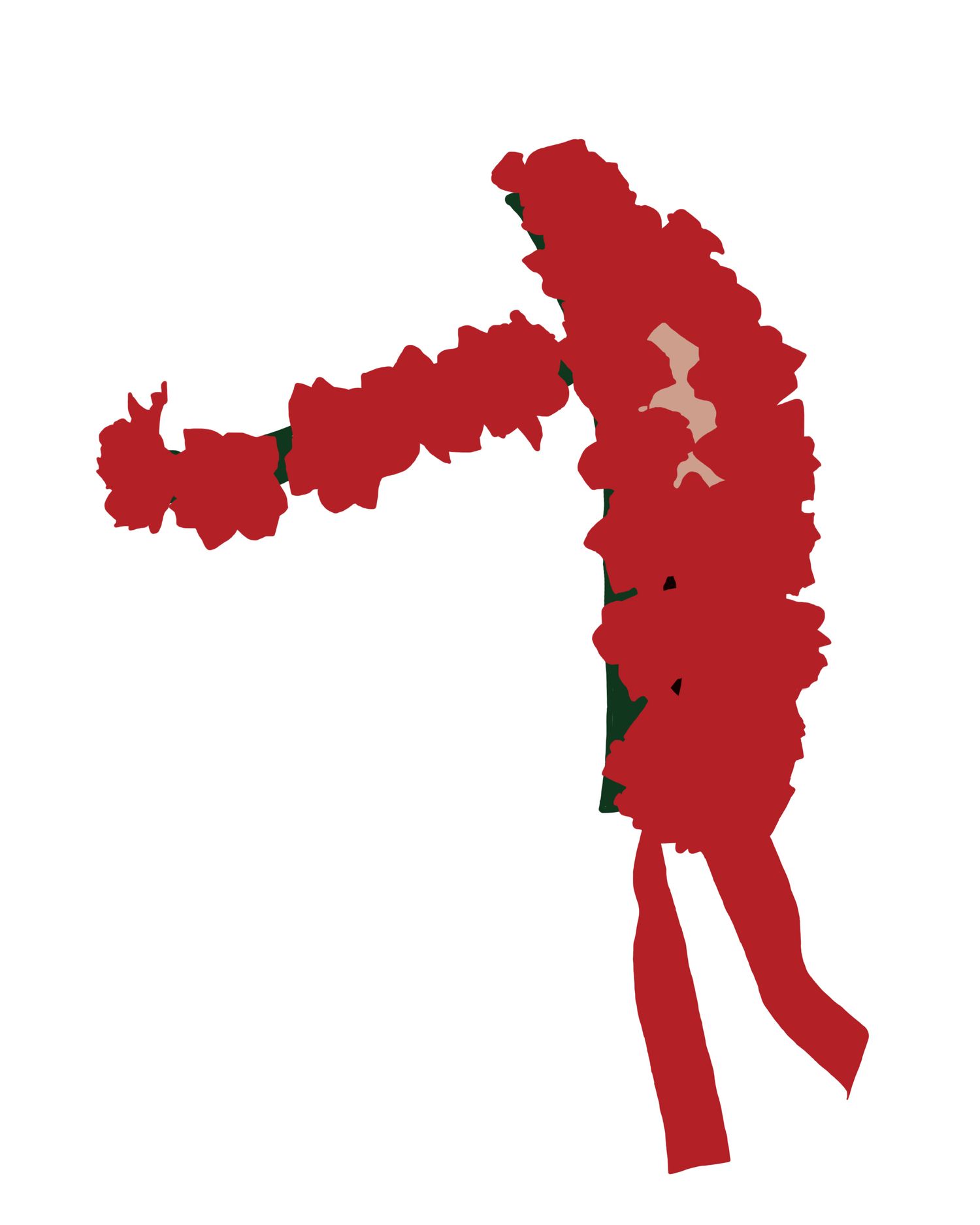 Red silhouette illustration of a figure in motion against a white background.