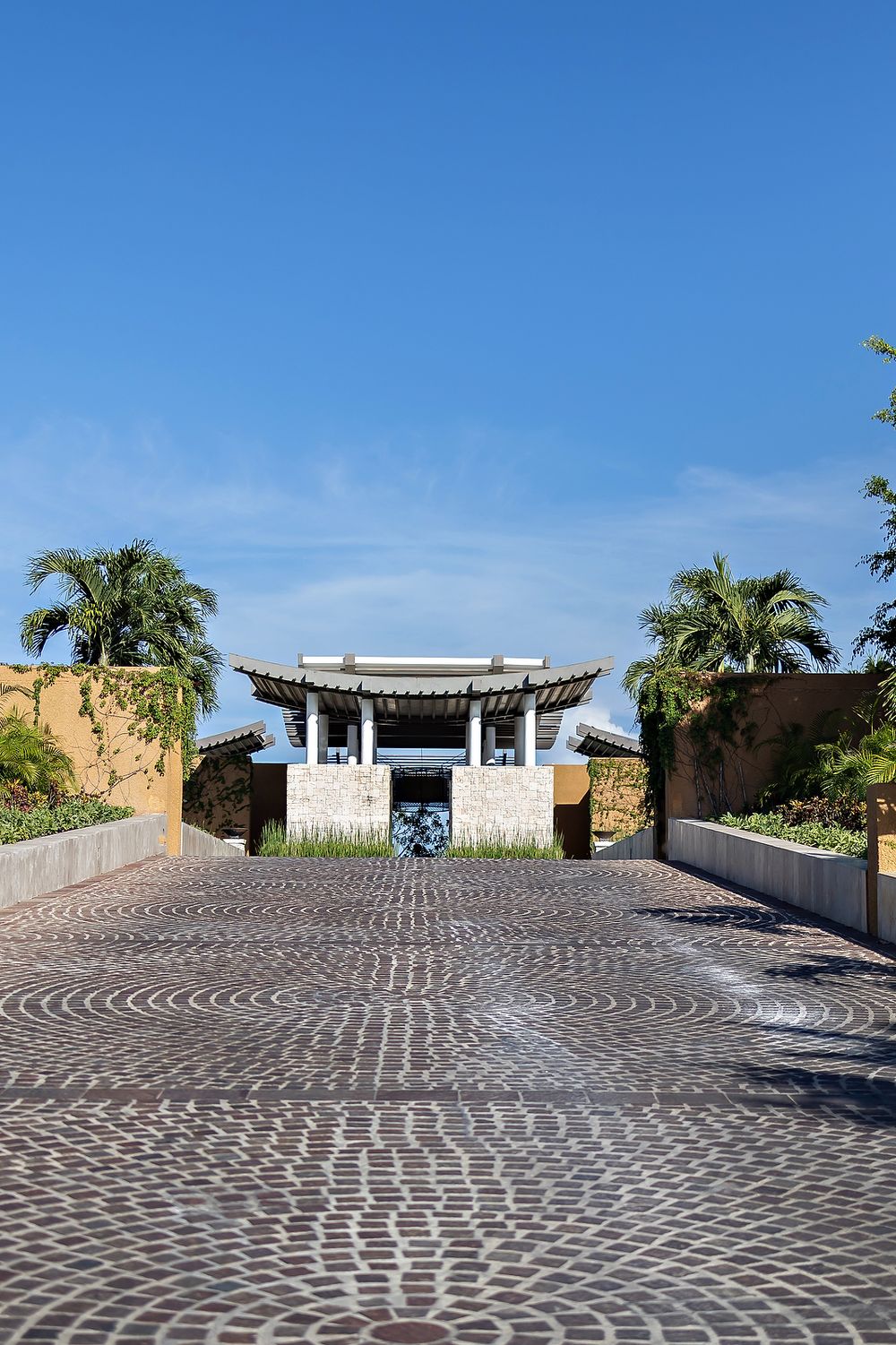Entrance view of Banyan Tree Mayakoba luxury resort in Playa del Carmen.