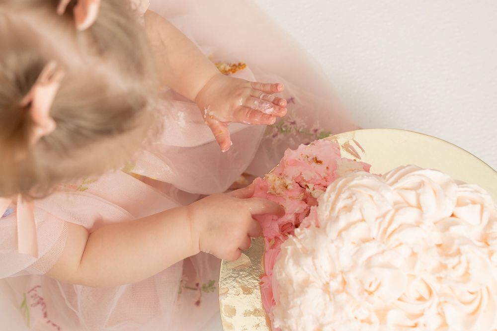 first birthday studio milestone session for baby. cake smash photographer and swansboro studio Samantha Ann photography