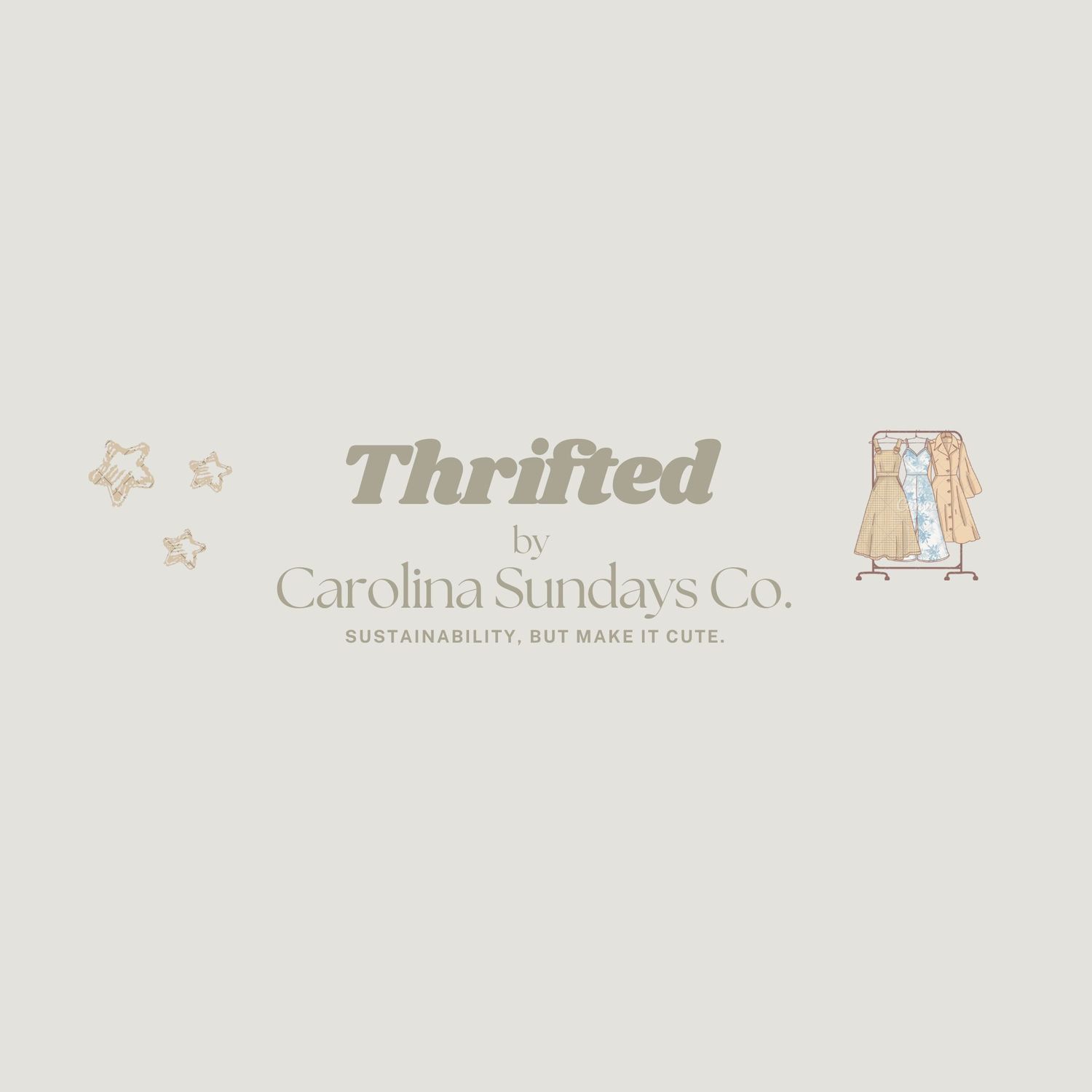 Three small business logos displayed on a light beige background showing Thrifted and Carolina Sundays Co branding.