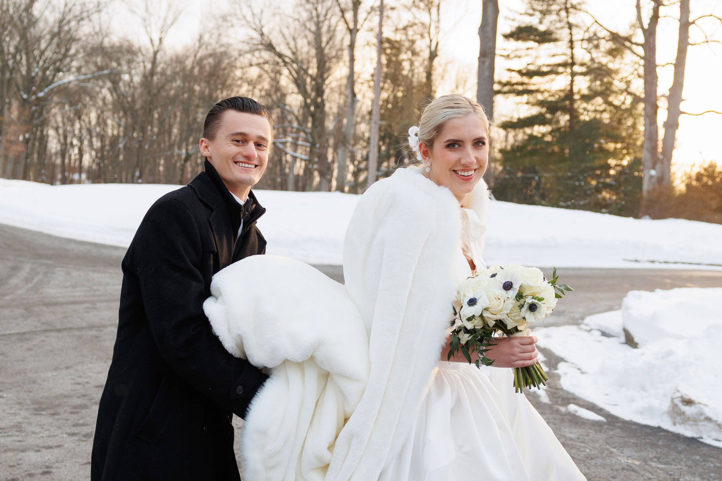 Bride and groom during winter wedding at Brookside Country Club in Canton, Ohio