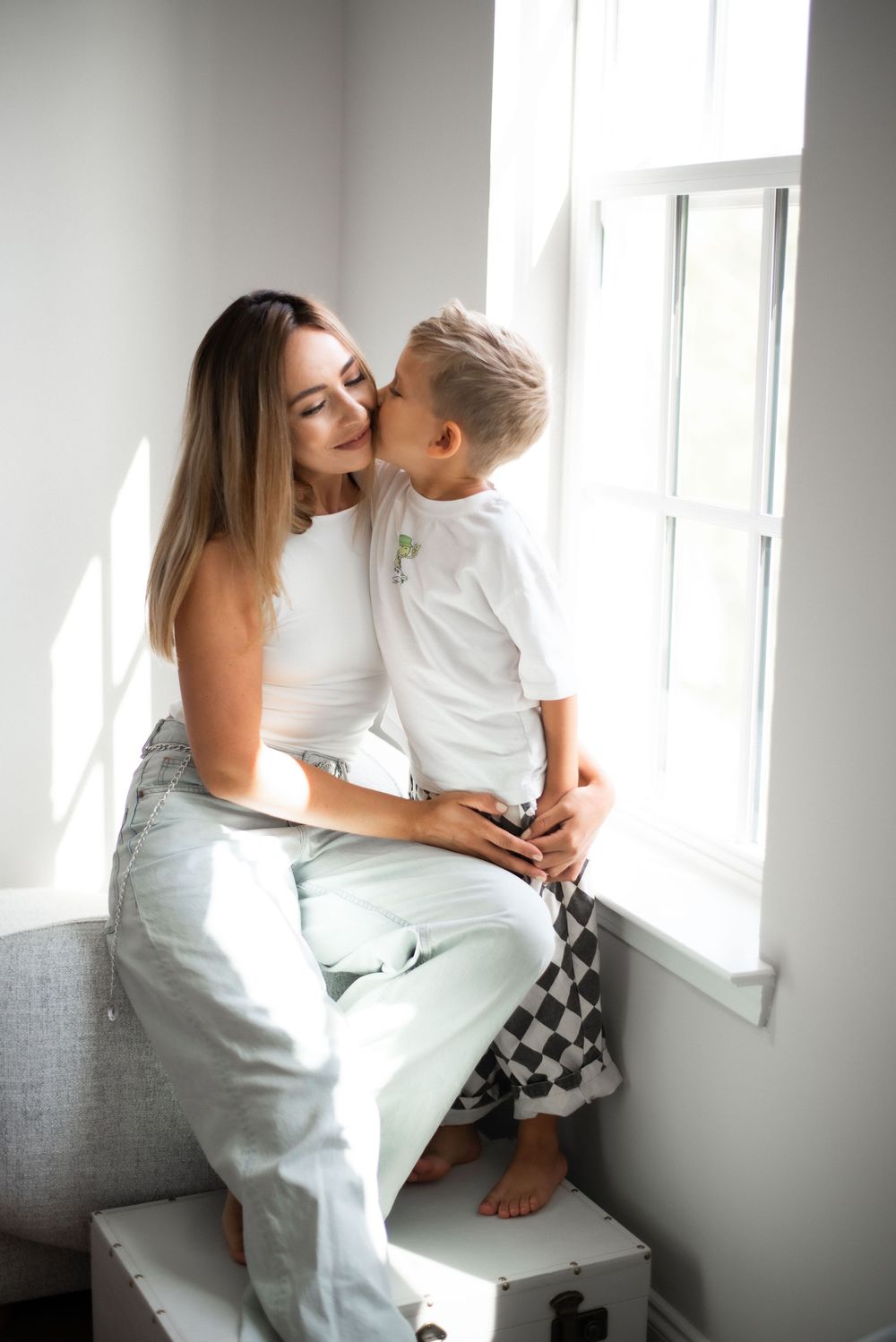 motherhood portrait with son soft window light Thompson’s Station photography