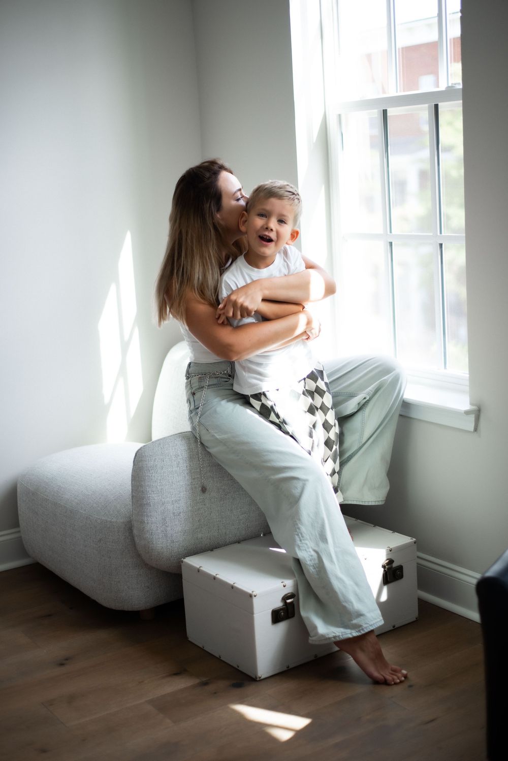 joyful mother and son portrait natural light Nashville family photography studio