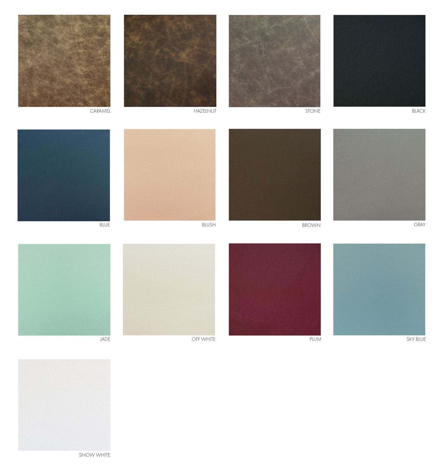 A color palette showcasing thirteen square swatches in earthy tones including browns, blues, burgundy and neutral colors.