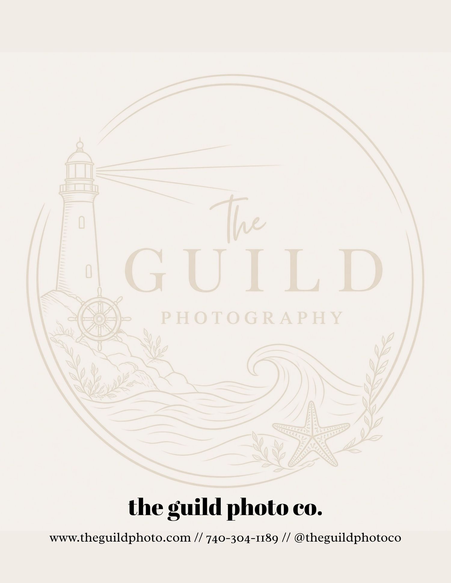 The Guild Photography logo featuring a lighthouse, waves, and starfish in an elegant circular design.
