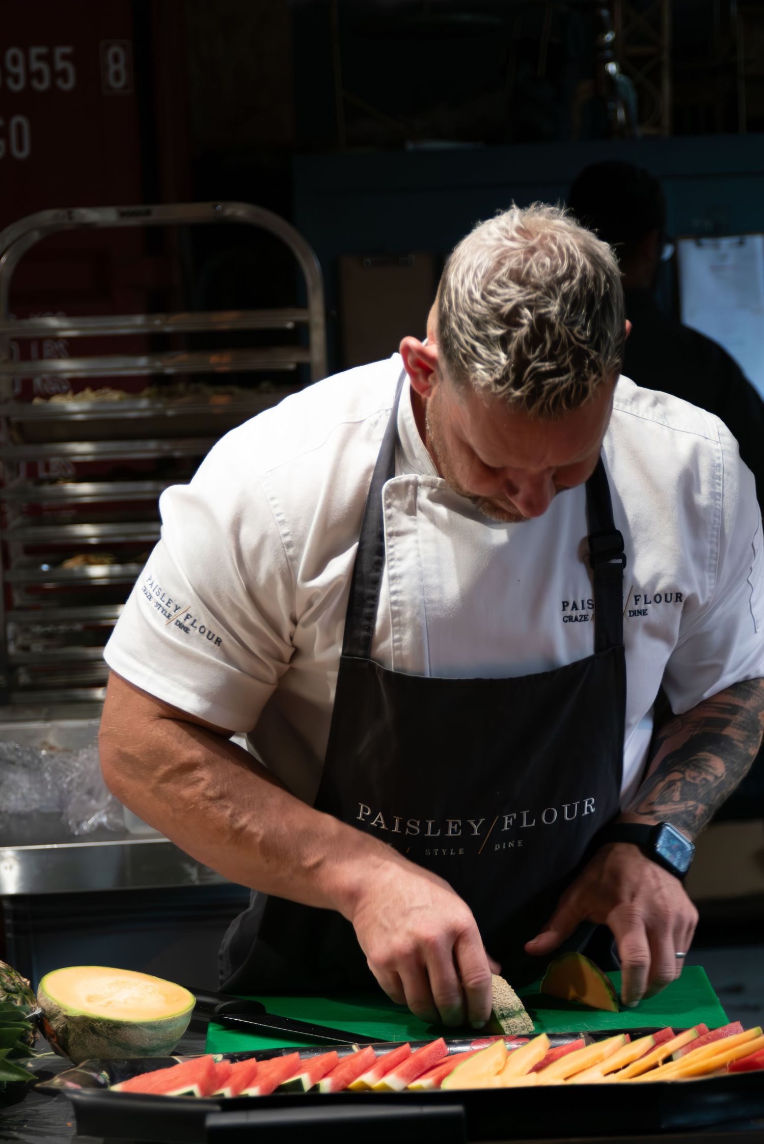 Behind-the-scenes content creation showing chefs  from Paisley 106 preparing food in a Worcestershire kitchen
