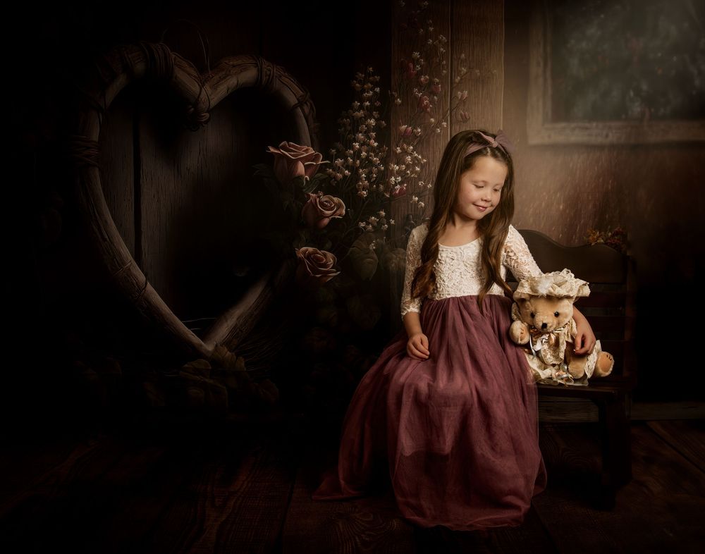 A collection of moody portrait photographs in burgundy and brown tones featuring floral arrangements and dark backgrounds.