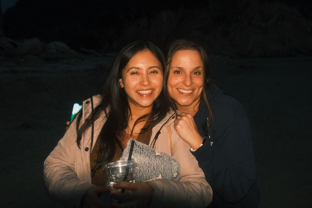 A collection of seven photo booth style images showing friends posing together and smiling at the camera.