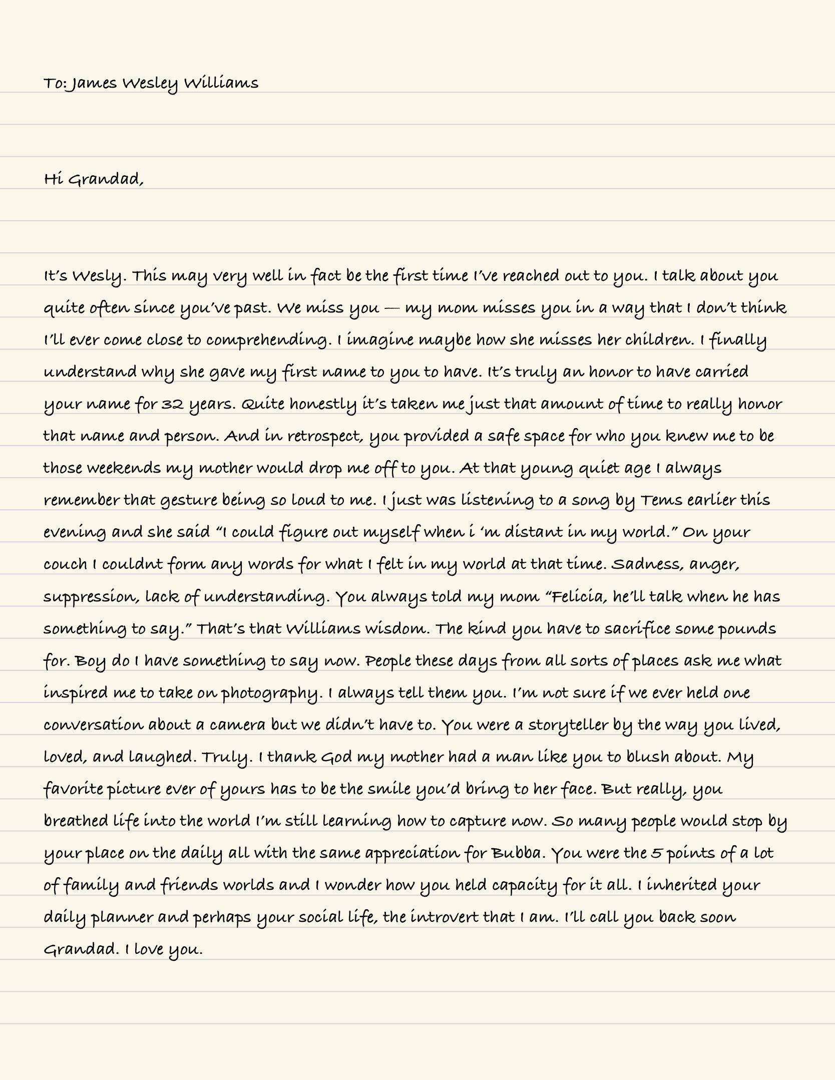 Handwritten text on lined paper shows personal reflections and thoughts in cursive writing style.