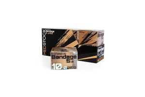 Sleek black adhesive bandage box with modern graphic design shows multiple views of sterile medical packaging.