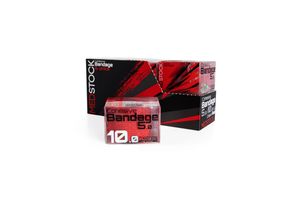 Red and black medical bandage box with contemporary design shows multiple angles of sterile packaging.