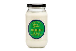 Three identical glass jars with cream-colored contents and different branded labels shown side by side.