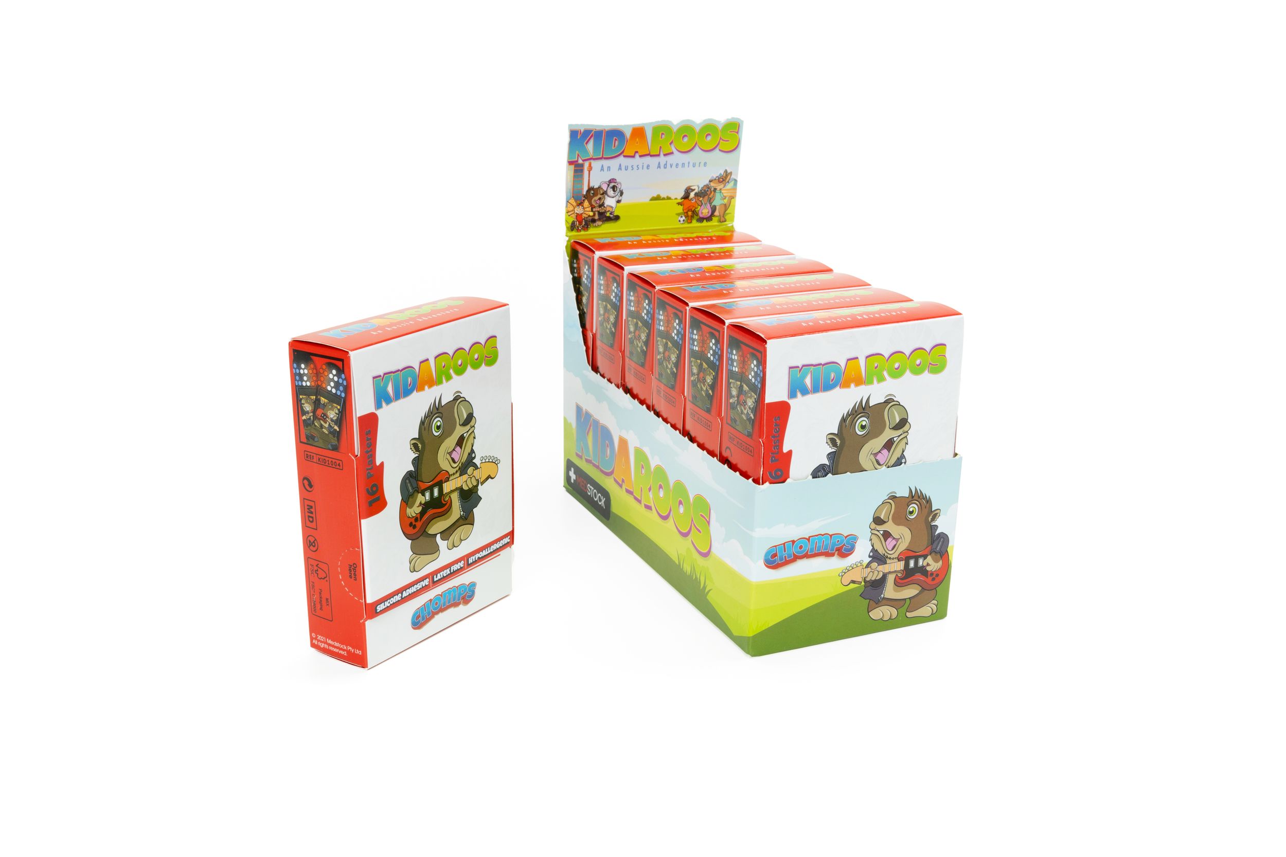 Display box and packaging of Super Mario gummy candies with colorful branding showing Mario characters and designs.
