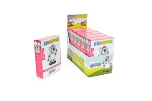 A row of colorful pet treat boxes featuring the Bunny Love brand packaging in green and pink colors displayed on store shelves.