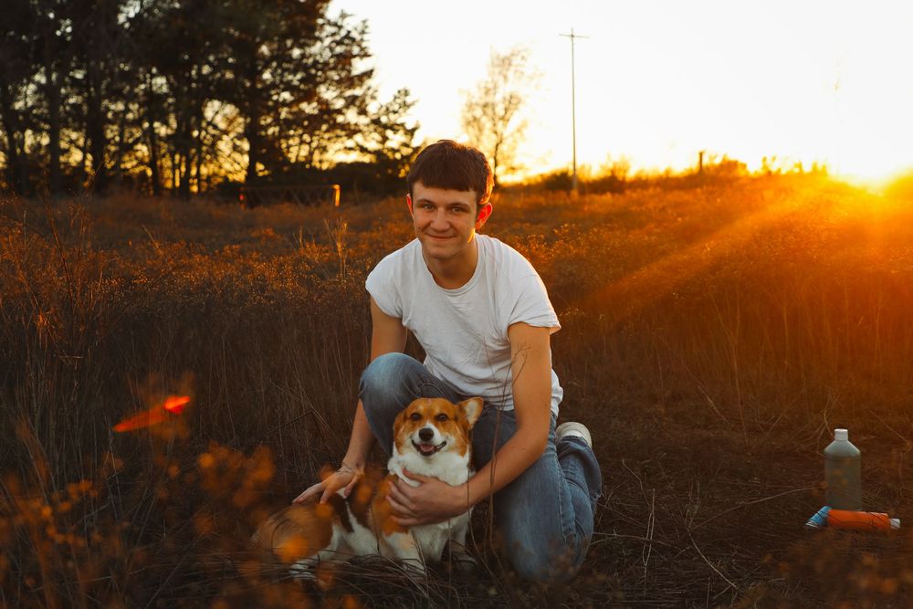 senior boy photo dog