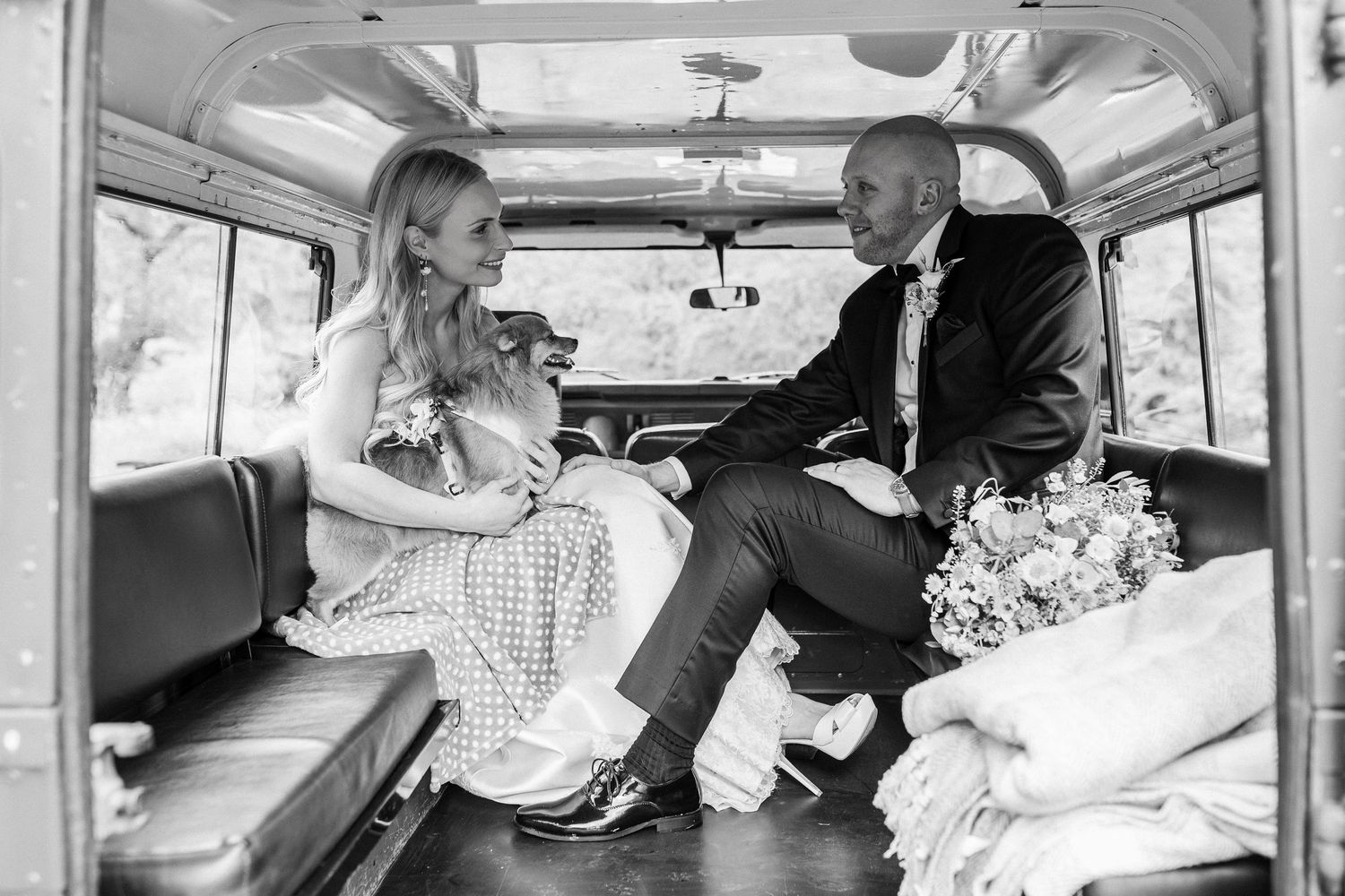 Black and white photo montage shows people riding on public transit buses in the 1950s era.