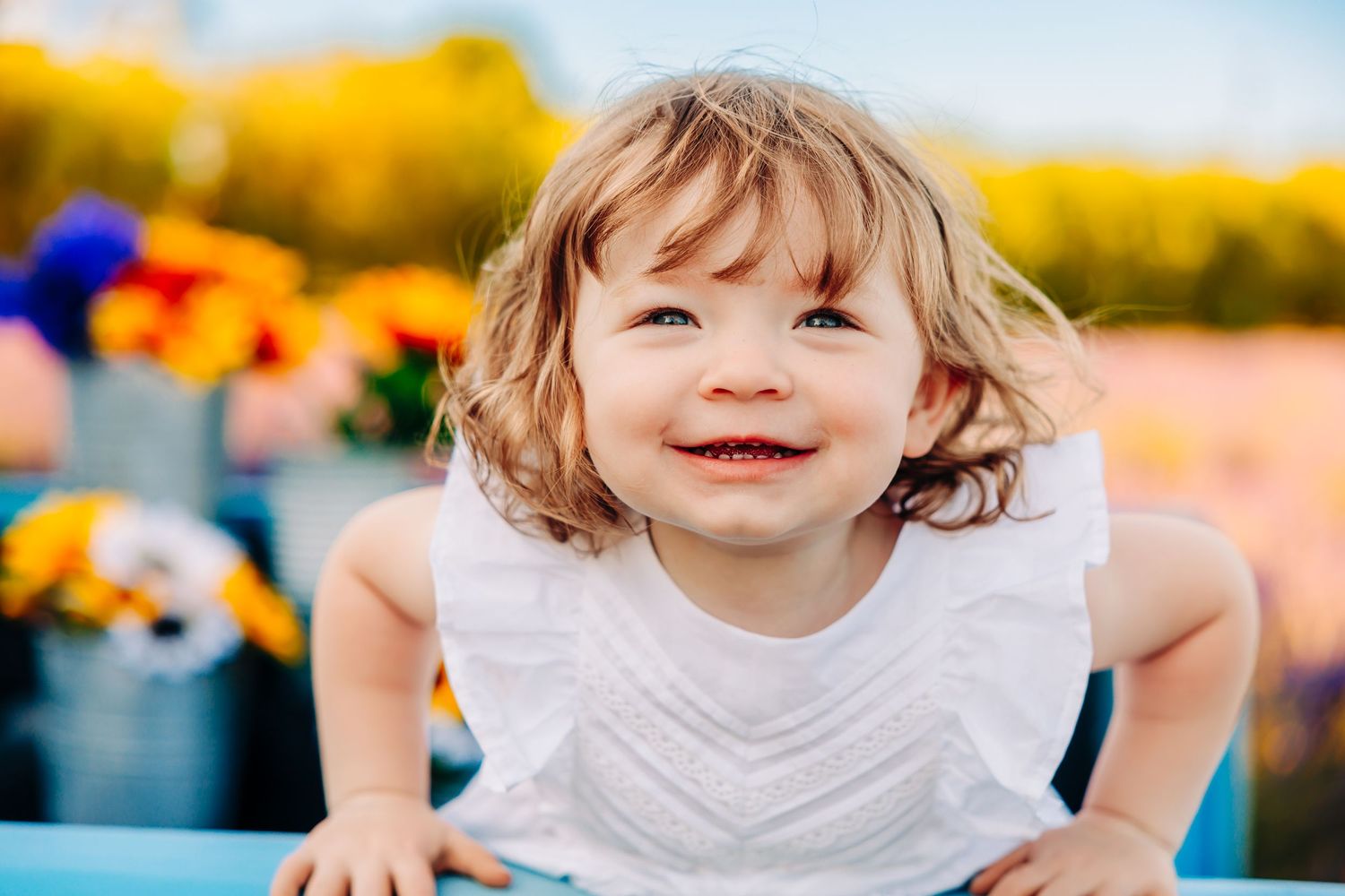 A series of candid outdoor photos showing joyful moments of a child playing in warm sunlight.