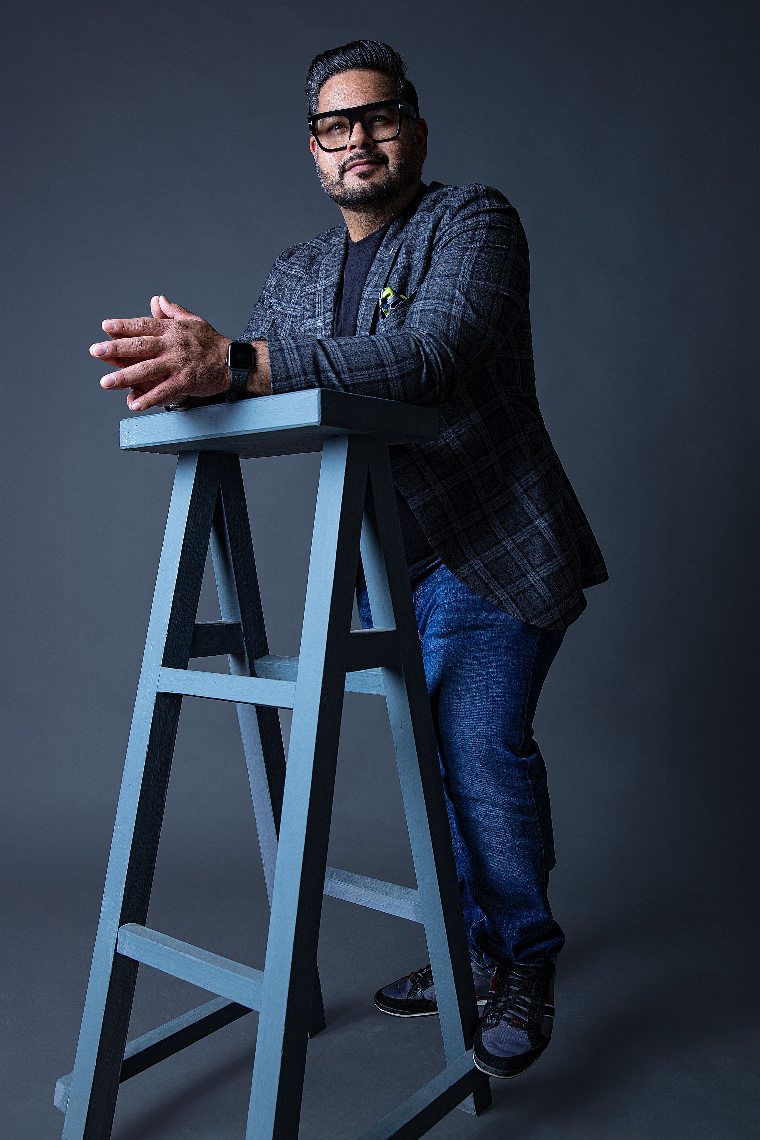 Fashion photography studio in Delhi capturing a professional editorial portrait with creative studio lighting