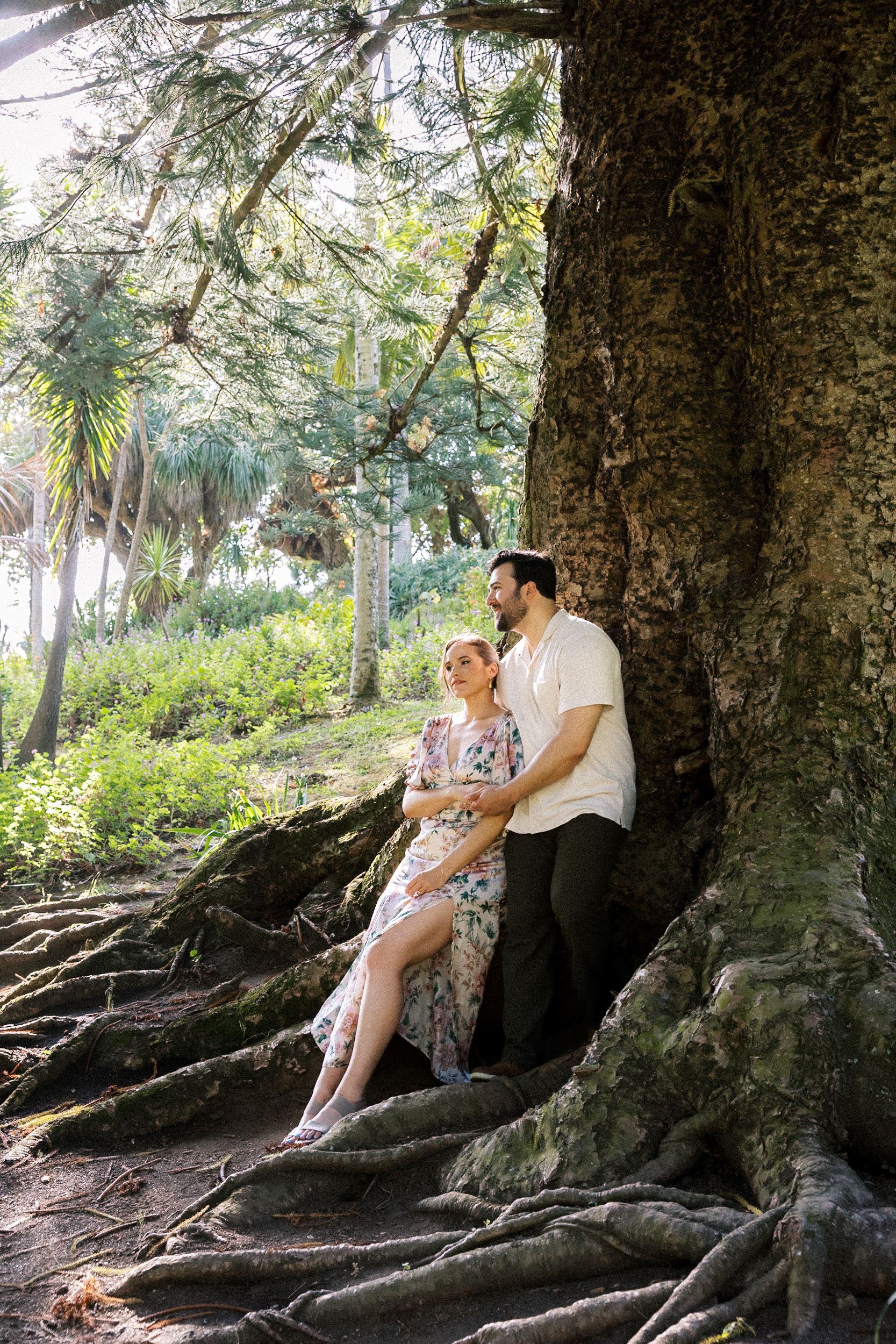 Couple portrait under ancient trees at Monserrate Palace gardens