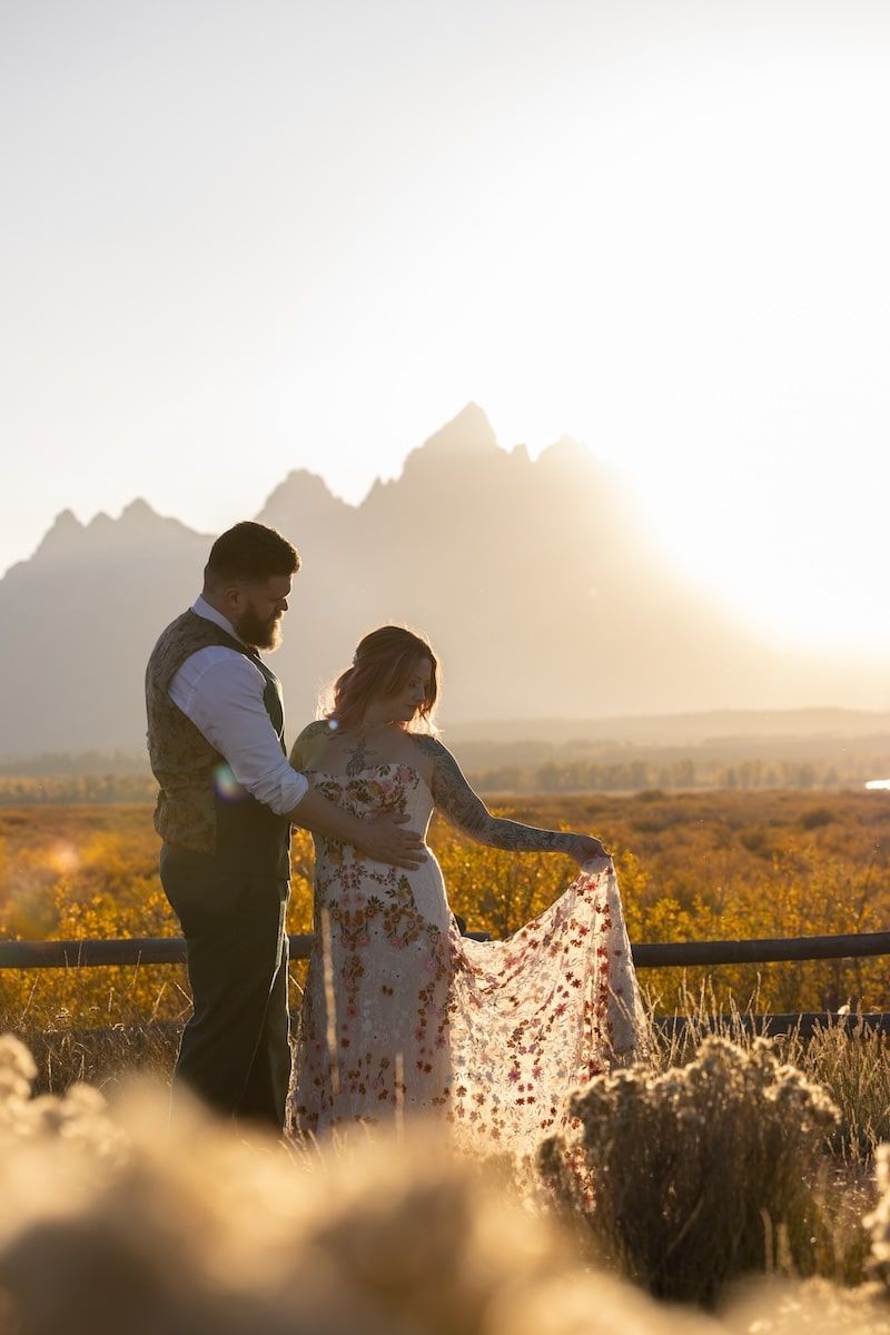 sunset elopement with white dress