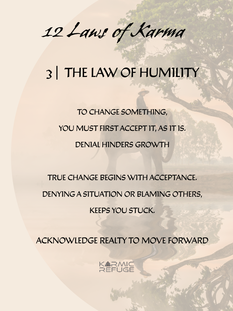 Inspirational quote about humility and acceptance on a minimalist background with tree silhouette artwork.