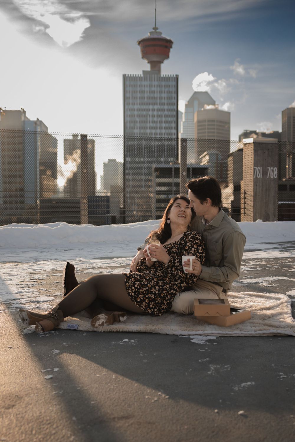 Alberta.Calgary.Edmonton Wedding Photographer JRoyale Photography Couple session winter calgary tower
