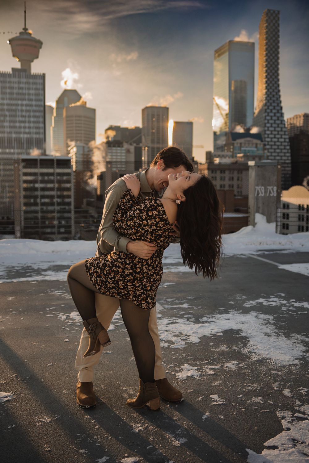 Alberta.Calgary.Edmonton Wedding Photographer JRoyale Photography Couple session winter calgary tower