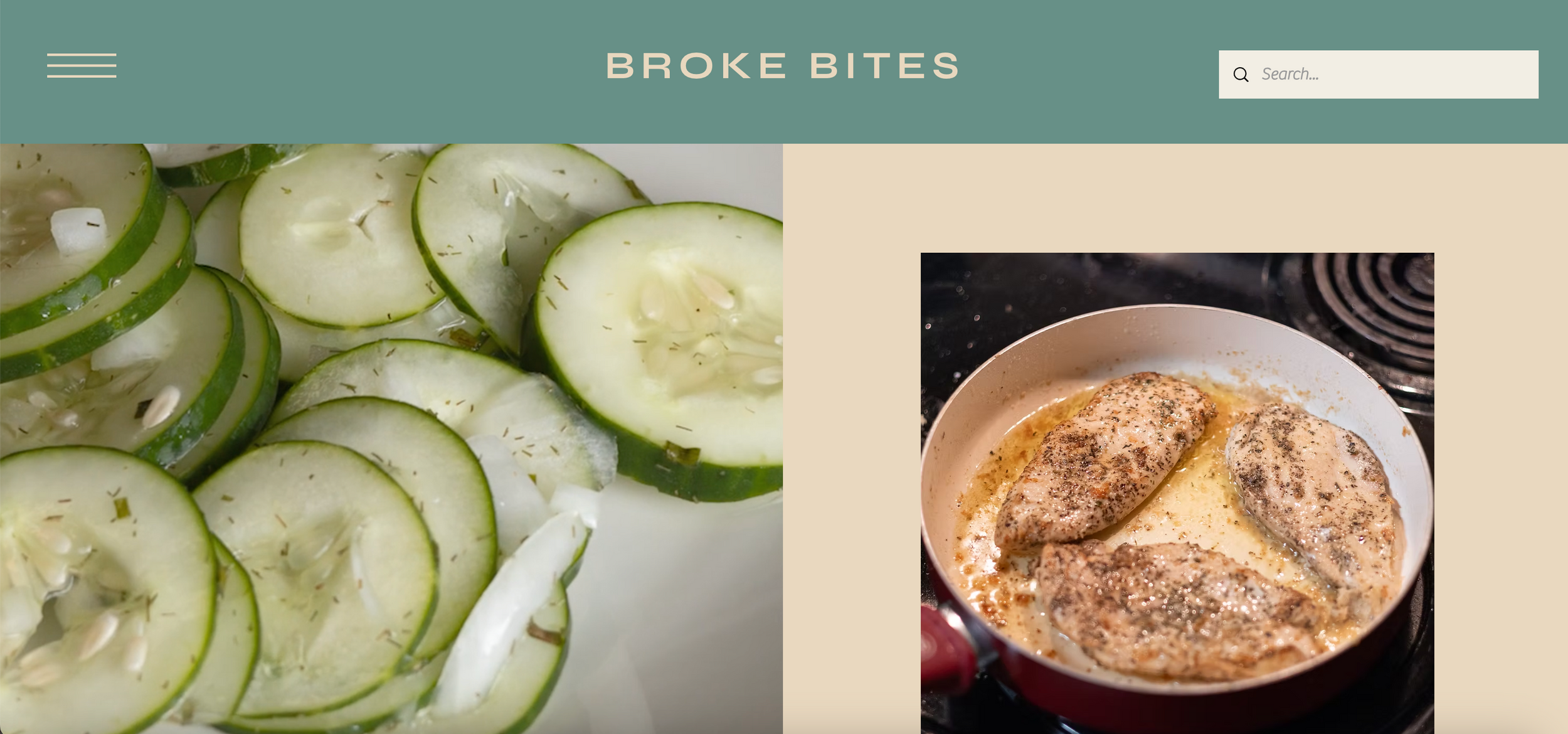 Food blog layout featuring fresh cucumber slices and recipe content.