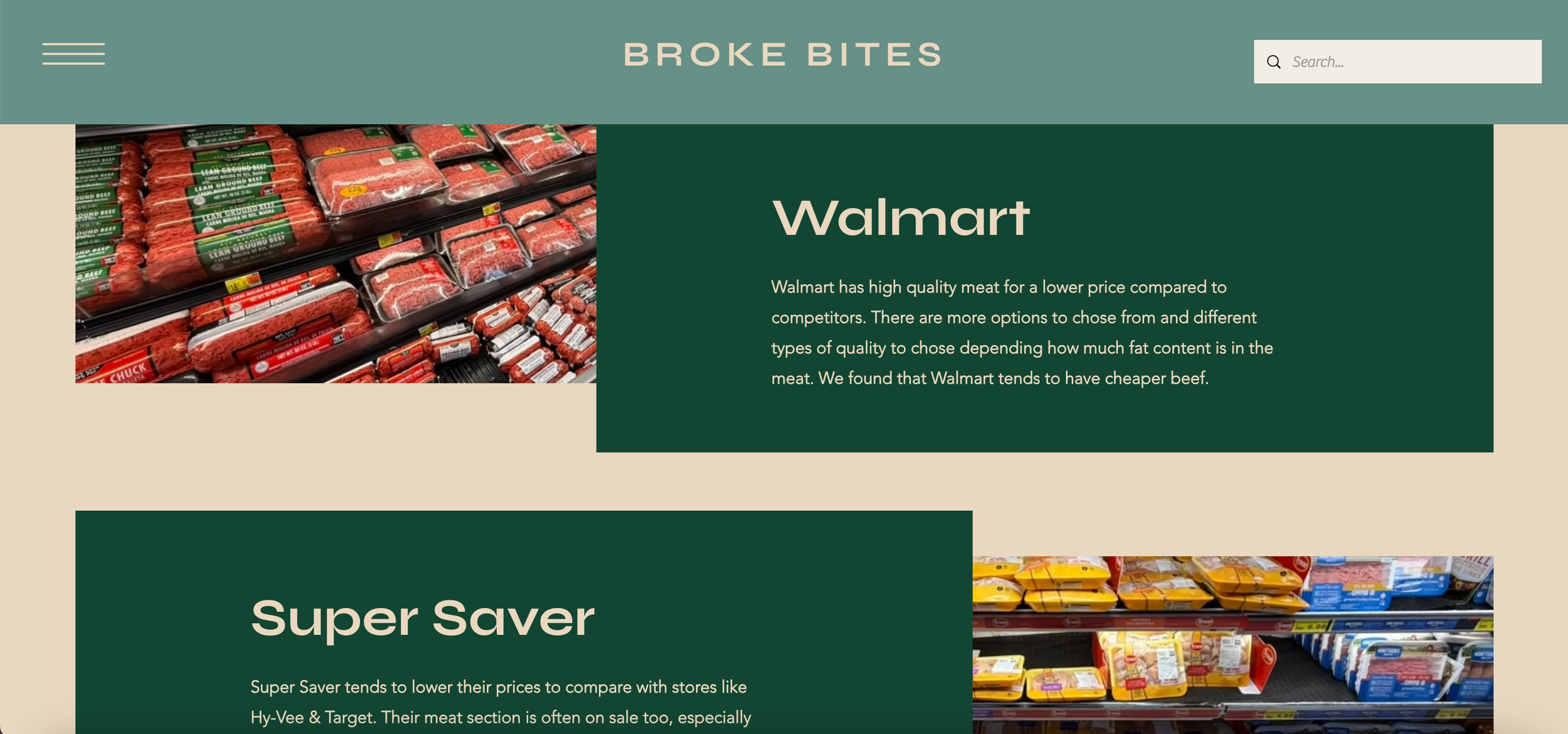 Screenshot of a website header showing Walmart Super Saver shopping interface.