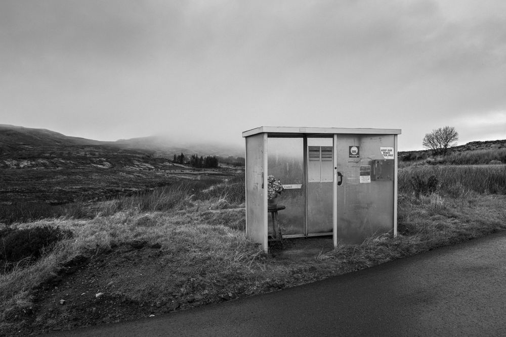 Surreal scene of a remote Scottish bus shelter on Skye, from the ongoing project Transcendence