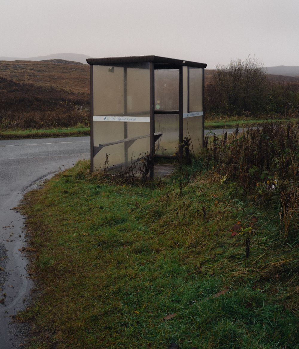 Surreal scene of a remote Scottish bus shelter on Skye, from the ongoing project Transcendence