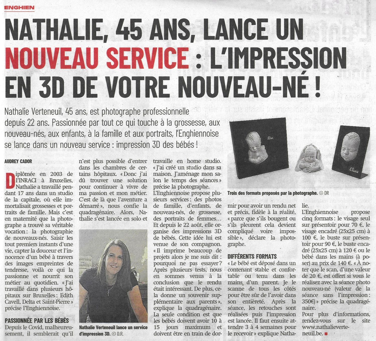 Black and white newspaper article layout with French text spanning multiple columns and a small photograph.