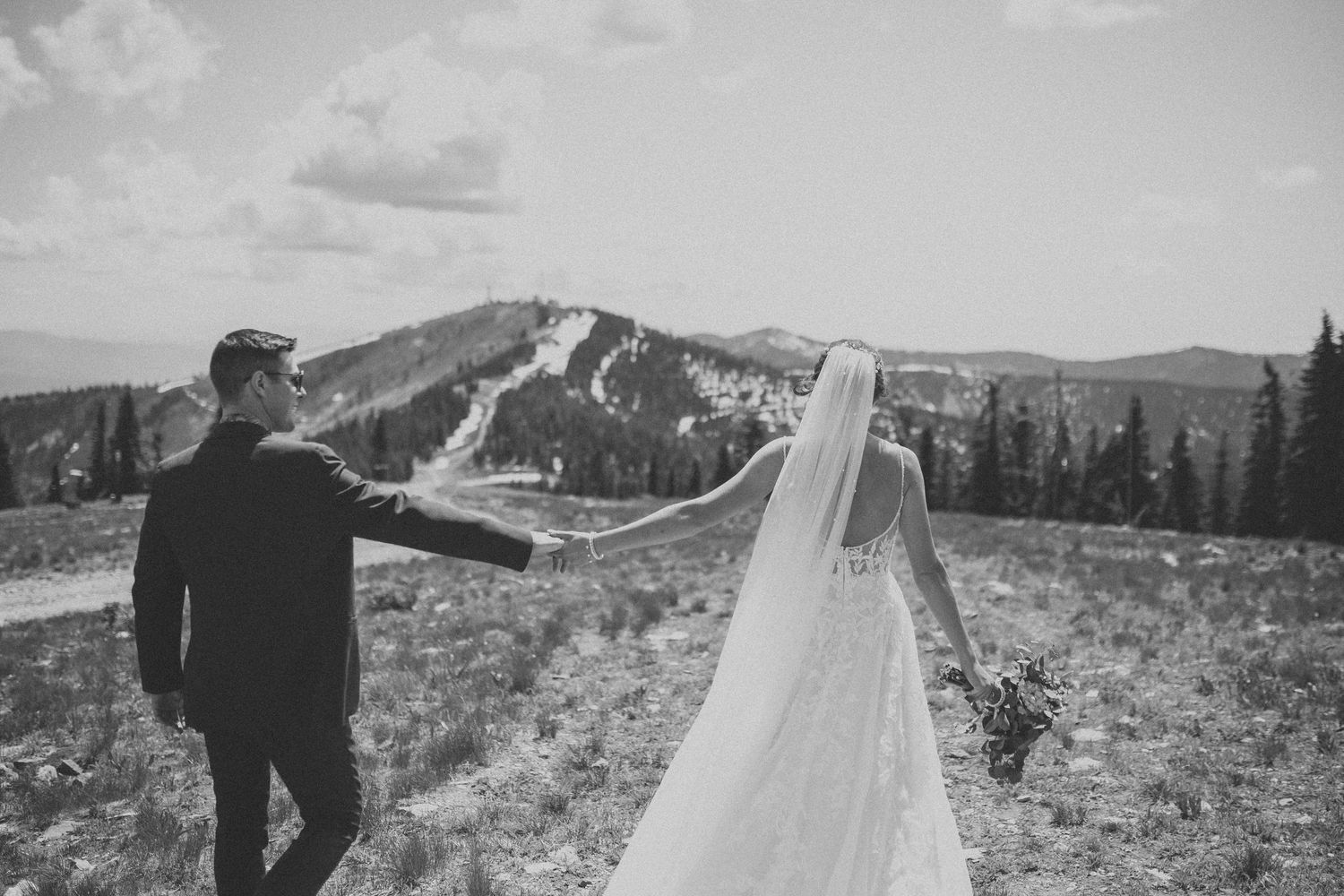 Bride and groom sharing a moment at Schweitzer Mountain wedding in Sandpoint, Idaho