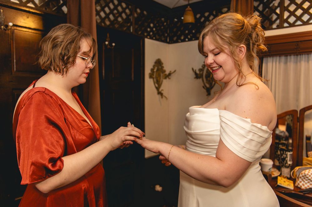 A collage of several moments showing two people dancing together in an indoor setting with warm lighting.