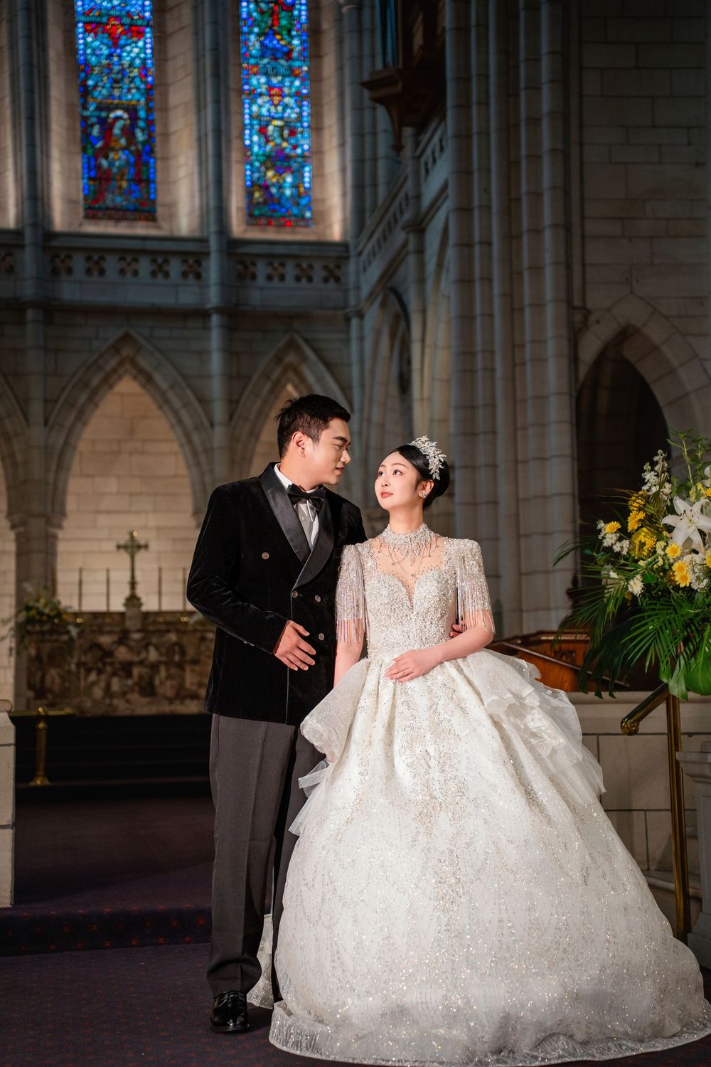 Classic and elegant church pre-wedding photography captured inside the historic St Matthew-in-the-City, Auckland.