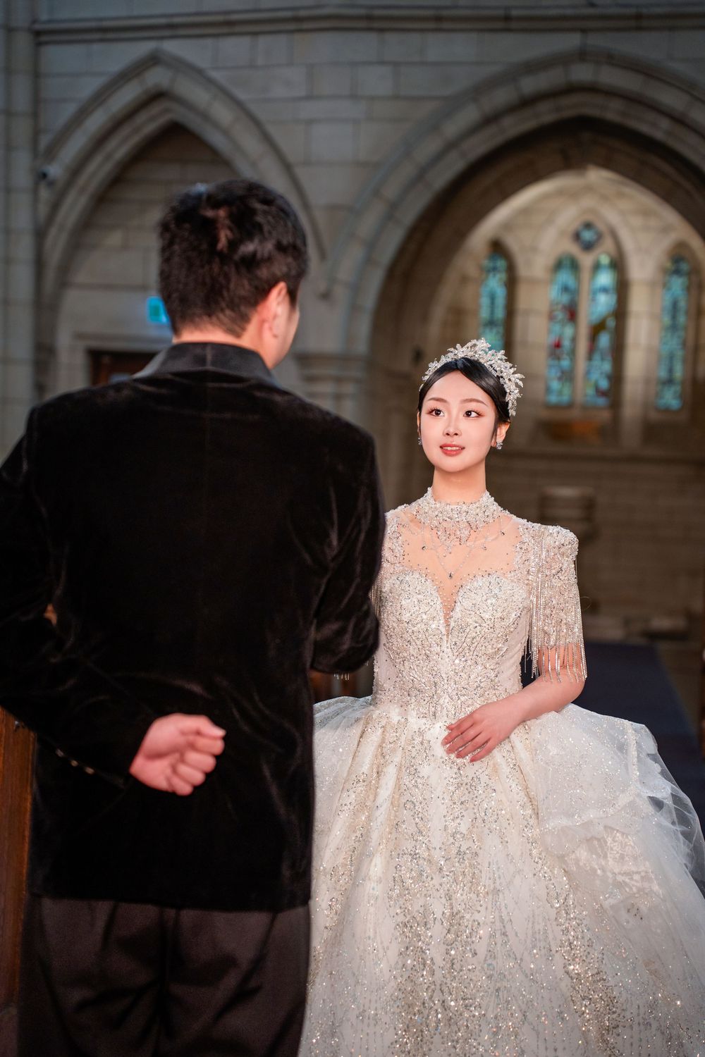 Classic and elegant church pre-wedding photography captured inside the historic St Matthew-in-the-City, Auckland.