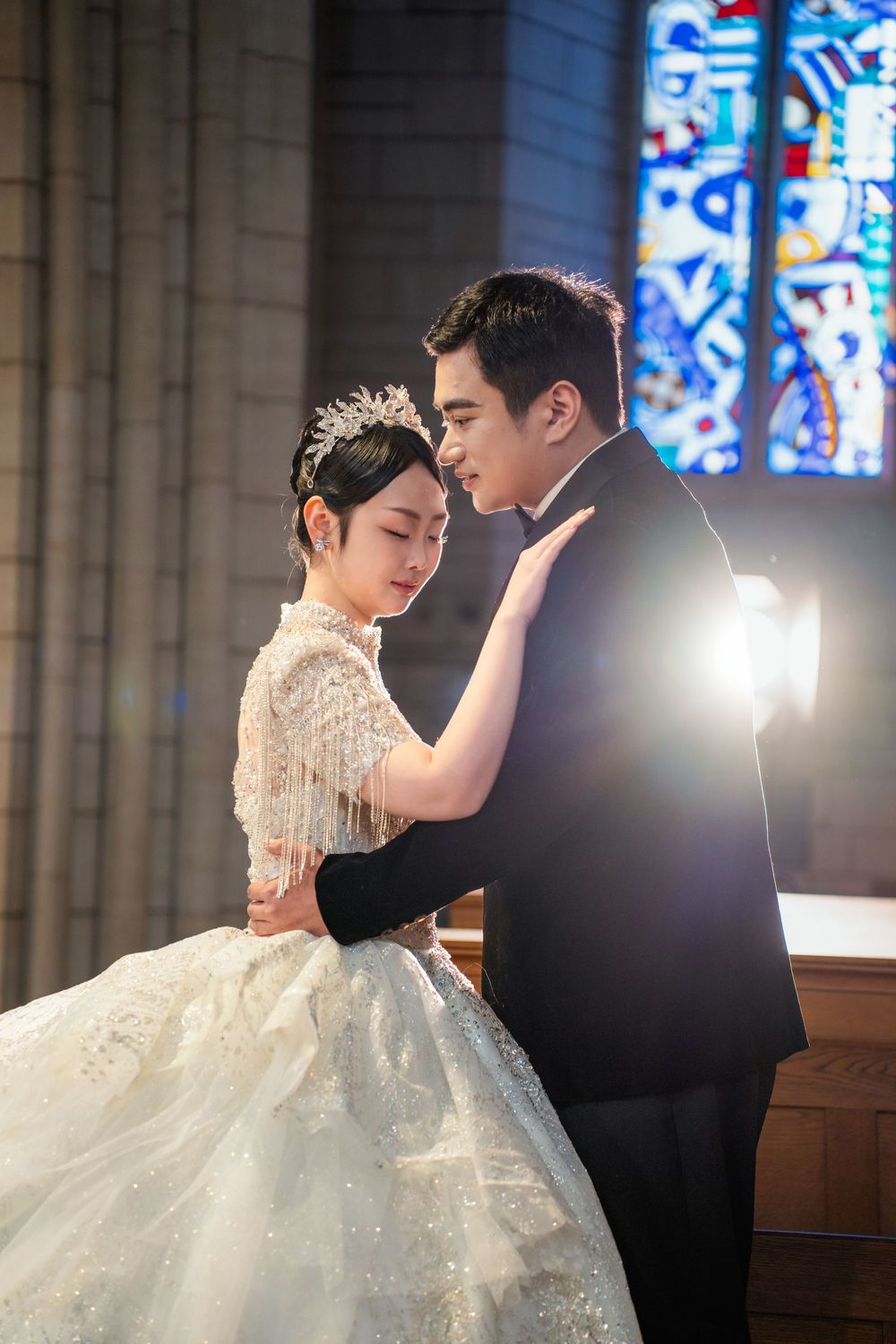 Classic and elegant church pre-wedding photography captured inside the historic St Matthew-in-the-City, Auckland.