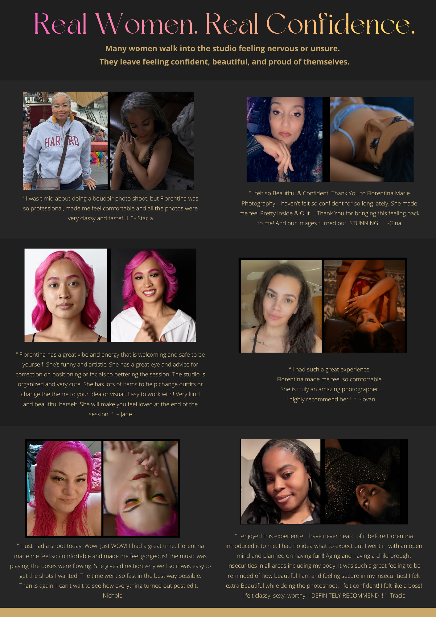 Professional photography studio website design showcasing elegant branding and empowering messages for boudoir sessions.