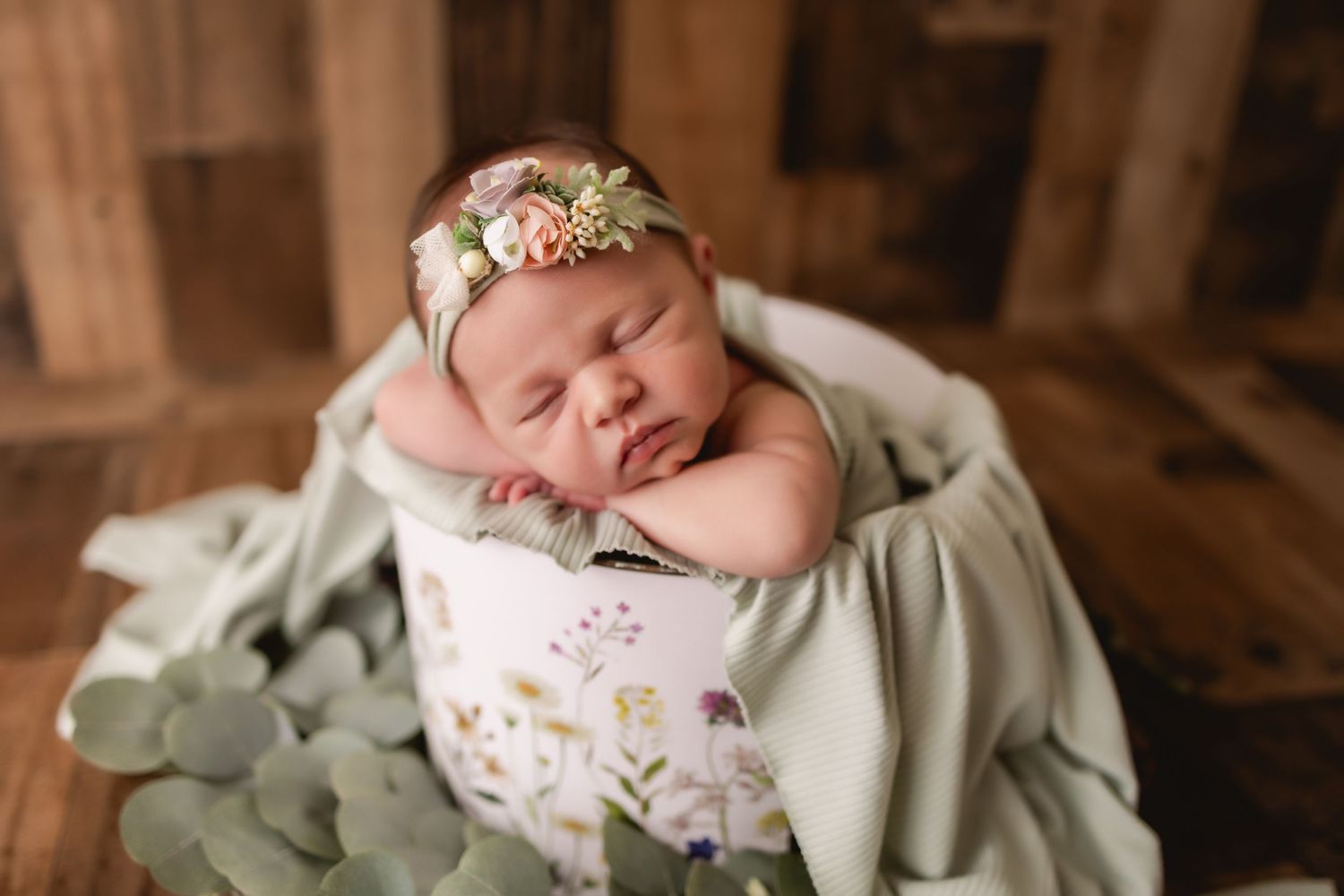 prop newborn photography soft green neutral tones nature inspired