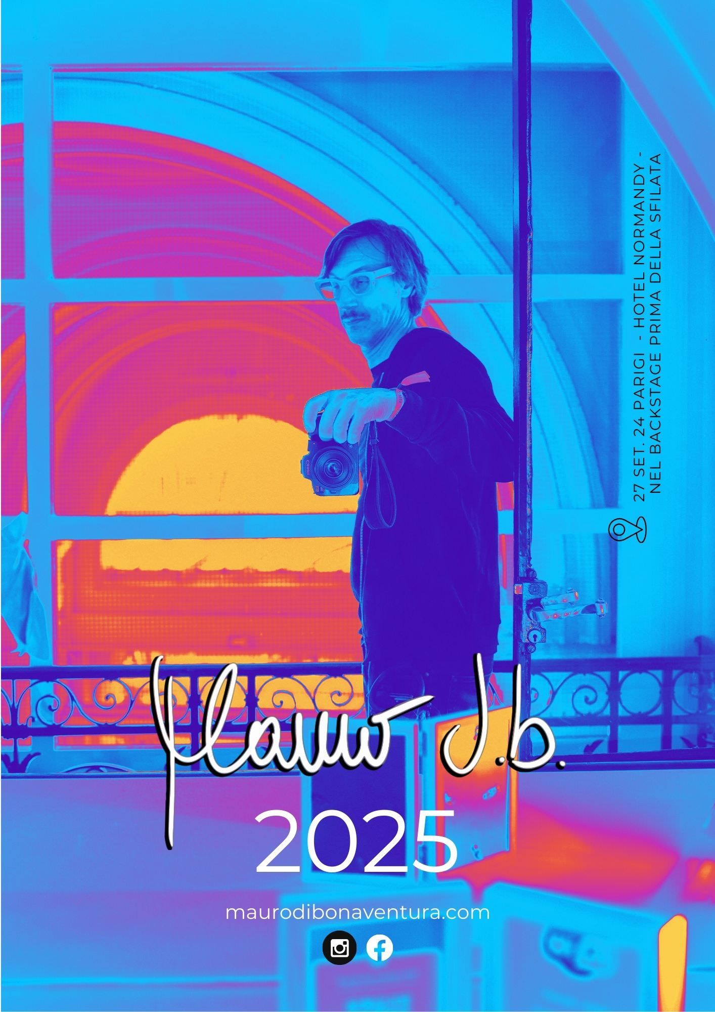 Retro-style poster with sunset gradient colors advertising event in 2025.