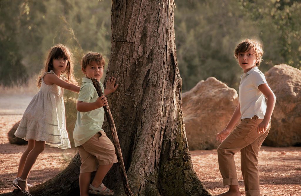 Children photography session, golden hour forest