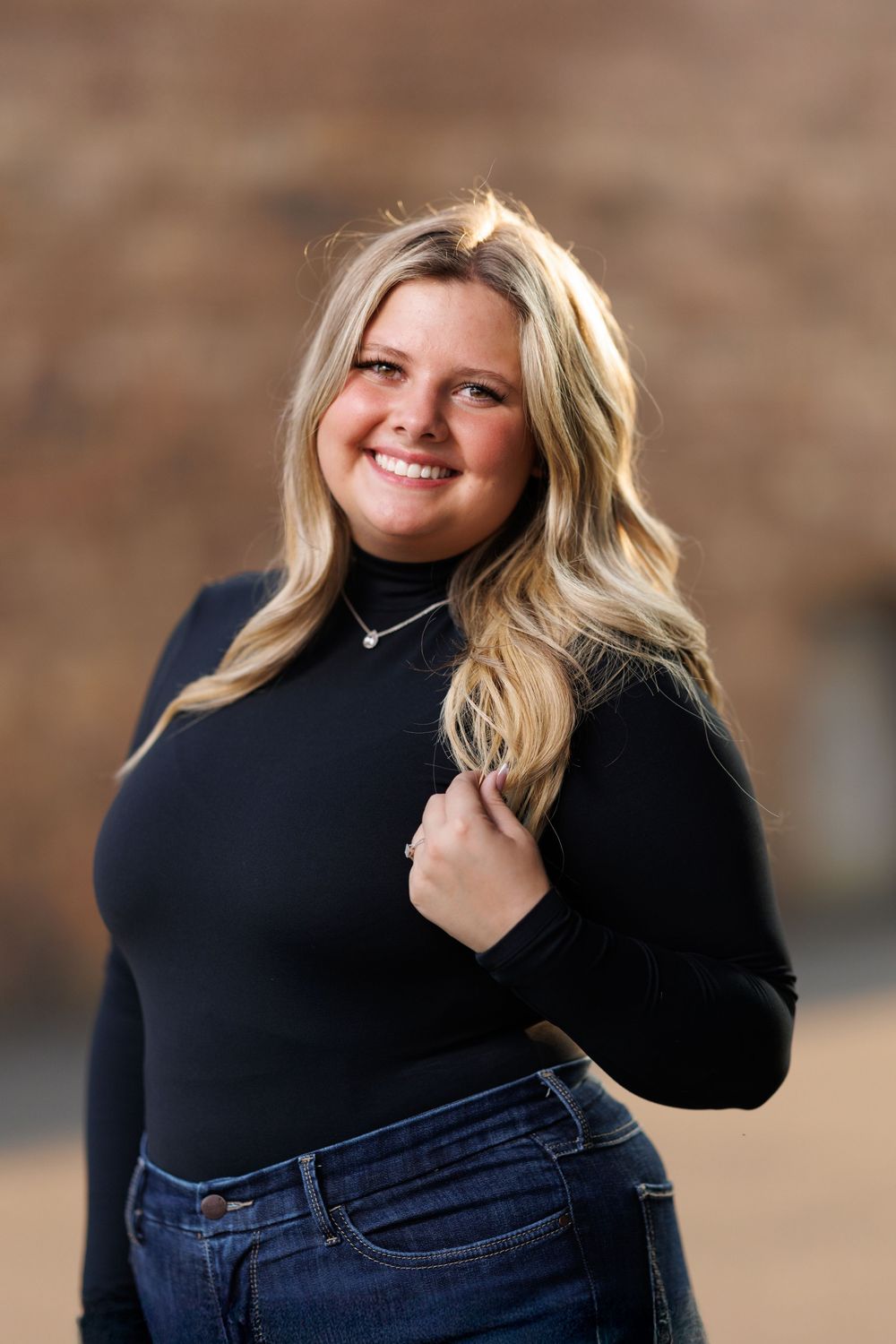 Portrait series showing joyful expressions against a neutral brown backdrop.