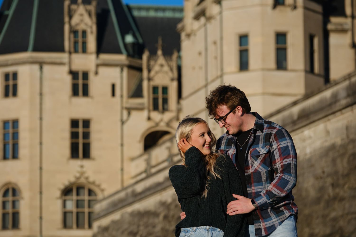 Newly engaged couple celebrating at Biltmore Estate in Western North Carolina Photography by Stephanie A Smith Photography