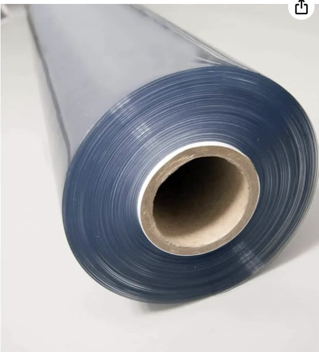 A roll of dark blue industrial plastic film material shown from different angles on a white background.